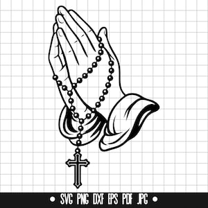 Rozenkrans biddende handen SVG, rozenkrans biddende handen DXF, rozenkrans biddende handen PNG, bestand knippen, clipart, digitaal bestand, silhouet, Instant Download