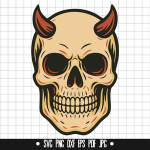 Duivel schedel Svg, gehoornde schedel Svg, demon schedel Svg, boze schedel Svg, Halloween schedel Svg, schedel Clipart Svg, schedel DXF, horror schedel Svg