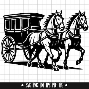 Carrozza trainata da cavalli SVG, Carrozza trainata da cavalli DXF, Carrozza trainata da cavalli PNG, File di taglio, Clipart, File digitale, File SVG, Silhouette, Download istantaneo