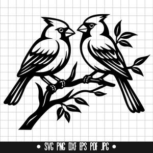 Oiseaux sur la branche SVG, Love Birds DXF, Cardinal PNG, oiseau couper fichier, Clipart, fichier numérique, fichier Svg, Silhouette