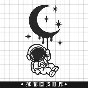 Astronaut Mond SVG, tropfender Mond DXF, Space PNG, Astronaut Cut-Datei, Clipart, Digitale Datei, Silhouette, Instant Download