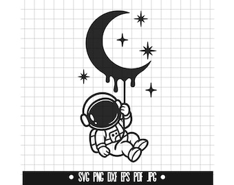 Astronaut Moon SVG, Dripping Moon DXF, Space PNG, Astronaut Cut File, Clipart, Digital File, Svg File, Silhouette, Instant Download