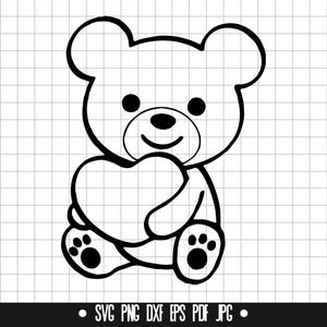 Orsacchiotto SVG, Orsetto con cuore DXF, Orsetto carino PNG, File di taglio di San Valentino, Clipart, File digitale, File SVG, Silhouette, Download istantaneo