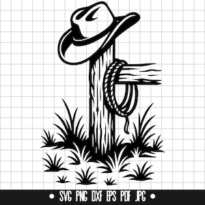 Cowboyhut Auf Post-Svg, Western-Zaun-Svg, Rodeo-Svg, Lasso-Svg, Ranch-Leben-Svg, Hut Auf Post-Svg, Bauernhof-Svg, Schnittdatei-Svg