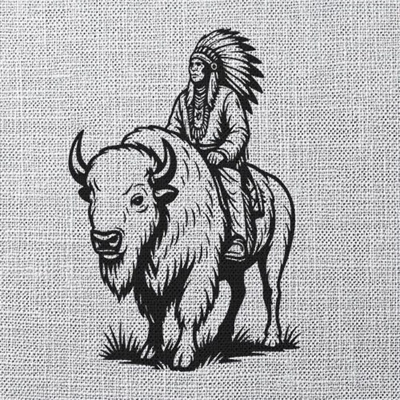Bison Rider SVG, Native Warrior DXF, Tribal PNG, Bison Cut File ...