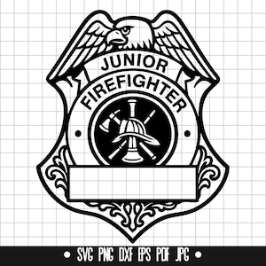 Junior Firefighter Badge SVG, Firefighter DXF, Fire Helmet PNG, Clipart, Cut File, Svg File, Instant Download