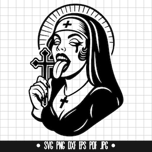 Nun Svg, Rebel Nun Svg, Cross Svg, Tattoo Nun Svg, Gothic Svg, Nun Clipart Svg, Nun Vector Svg, Digital Download