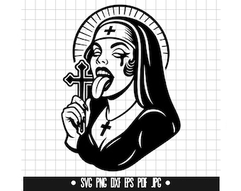 Nun Svg, Rebel Nun Svg, Cross Svg, Tattoo Nun Svg, Gothic Svg, Nun Clipart Svg, Nun Vector Svg, Digital Download