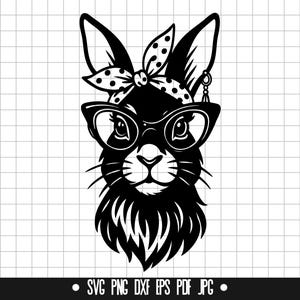 Bunny Glasses SVG, Rabbit Head SVG, Bunny Bandana SVG, Bunny Clipart, Bunny Png, Bunny Cut File, Easter Bunny Svg