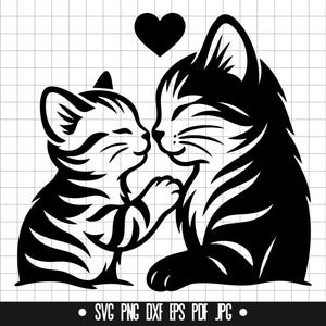 Maman et chaton SVG, DXF de maman de chat, bébé chat PNG, fichier coupé de famille de chat, clipart, fichier numérique, fichier Svg, Silhouette, téléchargement immédiat