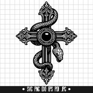 Cruz de cobra SVG, cruz gótica DXF, PNG cristão ornamentado, arquivo de corte, clipart, arquivo digital, arquivo SVG, download instantâneo