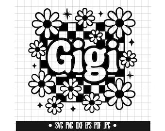 Gigi Svg, Floral Gigi Svg, Checkerboard Svg, Flowers Svg, Grandma Svg, Svg Png Dxf Eps Pdf Jpg