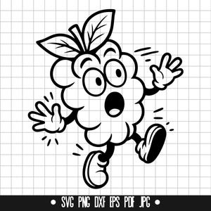 Scared Berry SVG, Fruit Character PNG, Running Fruit DXF, Clipart, Digital File, Instant Download