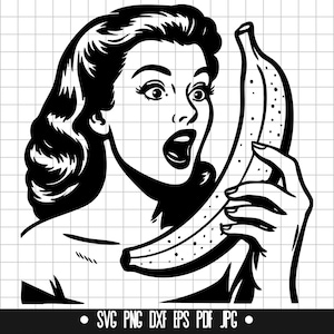 Grosse banane femme rétro banane SVG, DXF femme rétro, femme rétro PNG, fichier coupé, clipart, fichier numérique, fichier Svg, Silhouette, téléchargement immédiat