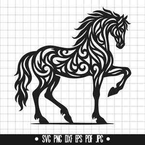 Tribal paard SVG, Tribal paard DXF, Tribal paard PNG, Tribal paard gesneden bestand, Clipart, digitaal bestand, Svg-bestand, silhouet, Instant Download
