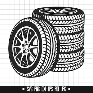 Tire Stack SVG, Car Wheels DXF, Tire PNG, Garage Cut File, Clipart, Digital File, Svg File, Silhouette, Instant Download