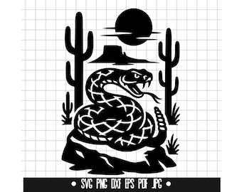 Rattlesnake Svg, Desert Snake Svg, Snake Svg, Western Svg, Cactus Svg, Wild Snake Svg, Svg Png Dxf Eps Pdf Jpg