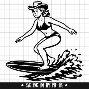 Surfer Cowgirl SVG, Surfer Cowgirl DXF, Surfer Cowgirl PNG, Surfer Cowgirl Cut File, Clipart, Digital File, Svg File, Instant Download