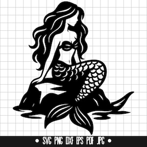 Meerjungfrau SVG, Meerjungfrau DXF, Meerjungfrau sitzende PNG, Clipart, Schnitt, digitale Datei, SVG, Silhouette, Sofort Download
