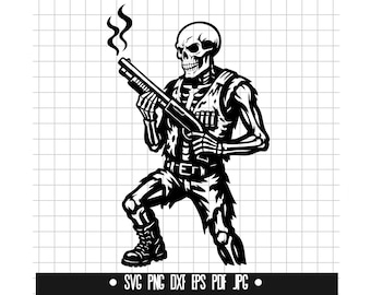 Skeleton Soldier Svg, Shotgun Svg, Combat Svg, Warrior Svg, Skull Soldier Svg, Svg Cut File