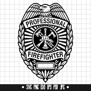 Professional Firefighter Badge SVG, Fire Dept DXF, Helmet Emblem PNG, Clipart, Svg File, Cut File, Instant Download