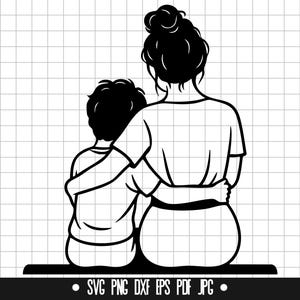 Moeder en zoon SVG, moeder en zoon DXF, moeder en zoon PNG, gesneden bestand, clipart, digitaal bestand, Svg-bestand, silhouet, Instant Download