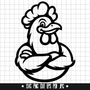 Mascota de pollo SVG, archivo de corte de gallo, clipart, archivo digital, archivo SVG, silueta, descarga instantánea