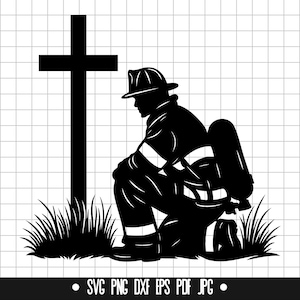 Bombero Svg, Bombero Cruz Svg, Bombero Arrodillado Svg, Bombero Oración Svg, Bombero Homenaje Svg