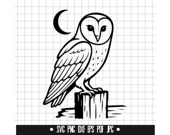 Owl Svg, Barn Owl Svg, Moon Owl Svg, Bird Svg, Forest Owl Svg, Owl Clipart Svg, Wildlife Svg, Cut File, Cricut, Silhouette, Instant Download