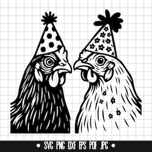 Fête de poulets SVG, DXF de poulet, drôle de poule PNG, poulet couper fichier, Clipart, fichier numérique, fichier Svg, Silhouette, téléchargement immédiat