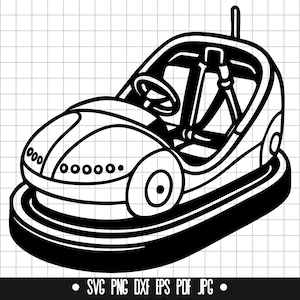 バンパーカーSVG、遊園地の乗り物PNG、カーニバルの乗り物DXFカットファイル、レトロなクリップアート、即時ダウンロード