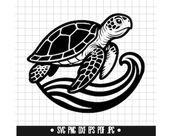 Havssköldpadda SVG, sköldpaddavåg DXF, havsdjur PNG, sköldpadda klippfil, Clipart, digital fil, Svg-fil, silhuett, direktnedladdning