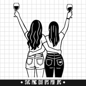 Beste Freunde SVG, Freundschaft PNG, Bff SVG, Weinglas DXF, Mädchen geschnitten Datei, Clipart, digitale SVG-Datei, Sofort Download