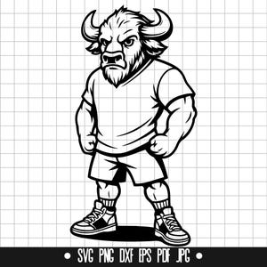 Buffalo SVG, Angry Buffalo DXF, Mascot PNG, Strong Animal Cut File, Clipart, Digital File, Svg File, Silhouette, Instant Download