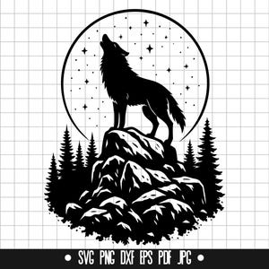 Howling Wolf SVG, Wolf DXF, Wolf PNG, Forest Cut File, Clipart, Digital File, Svg File, Silhouette, Instant Download