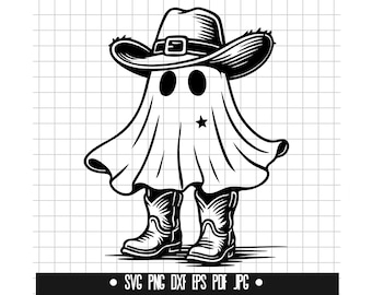 Cowboy fantôme SVG, Halloween DXF, Western Ghost PNG, fichier coupe fantôme drôle, Clipart, fichier numérique, fichier Svg, Silhouette, téléchargement immédiat