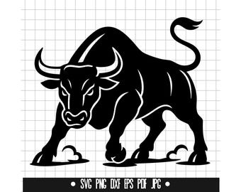 Bull Svg, Taurus Svg, Charging Bull Svg, Aggressive Bull Svg, Farm Animal Svg, Western Svg, Svg Png Dxf Eps Pdf Jpg