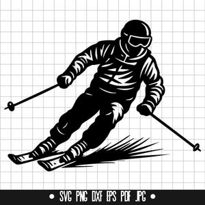 Skier SVG, Skier DXF, Skier PNG, Skier Cut File, Clipart, Digital File, Svg File, Silhouette, Instant Download