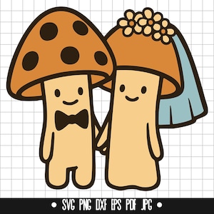 Mushroom Couple SVG, Wedding Mushroom PNG, Bride Groom DXF, Mushroom Couple Eps, Mushroom Couple Cut File, Mushroom Couple Pdf