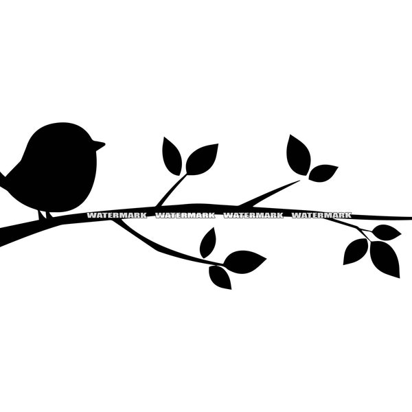 Little Bird on Branch SVG DXF PNG #4 Clipart Silhouette Cut File Logo