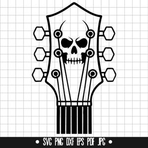 Skull Guitar Svg, Guitar Head Svg, Rock Skull Svg, Music Skull Svg, Guitar Clipart Svg