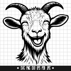 Happy Goat SVG, Goat Face DXF, Goat PNG, Goat Cut File, Clipart, Digital File, Svg File, Silhouette