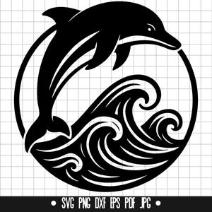 Dauphin, Svg océan, vague, Svg mer, eau, Svg marin, Dauphin sautant, Svg vie marine, Svg animal, Svg plage