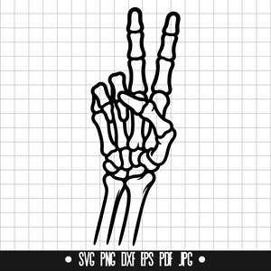 Skeleton Hand Peace Sign SVG, Peace Bones Clipart, Skull Hand DXF, Peace Gesture PNG, Skeleton Cut File, Instant Download