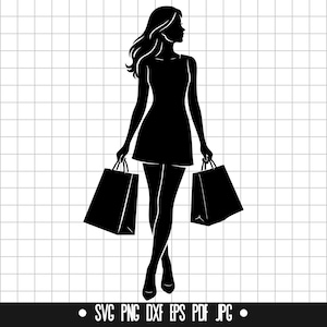Shopping Girl SVG, Fashion Woman PNG, Shopping Bags DXF, Silhouette, Cut File, Digital Download