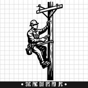 Lineman SVG, Utility Worker DXF, Lineman PNG, Pole Climb Cut File, Clipart, Digital File, Svg File, Silhouette, Instant Download