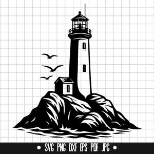 Faro in formato SVG, Faro sull'oceano in formato SVG, Faro sulla scogliera in formato SVG, Uccelli del faro in formato SVG, Faro nautico in formato SVG