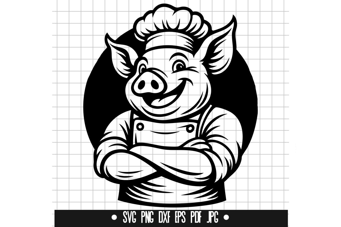 Chef Pig SVG, Chef Pig DXF, Chef Pig PNG, Chef Pig Cut File, Clipart ...