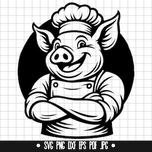 Chef Pig SVG, Chef Pig DXF, Chef Pig PNG, Chef Pig Cut File, Clipart, Digital File, Svg File, Silhouette, Instant Download