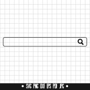 Puede incluir: Gráfico en blanco y negro de una barra de búsqueda con un icono de lupa sobre un fondo de cuadrícula. La parte inferior de la imagen contiene el texto "SVG PNG DXF EPS PDF JPG".